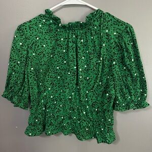 Who What Wear Green and Black Blouse